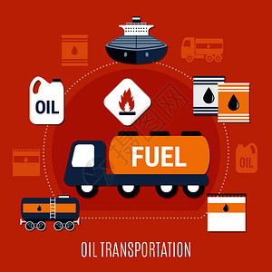 燃油泵彩色成与石油运输标题运输平风格矢量插图燃油泵色成分图片