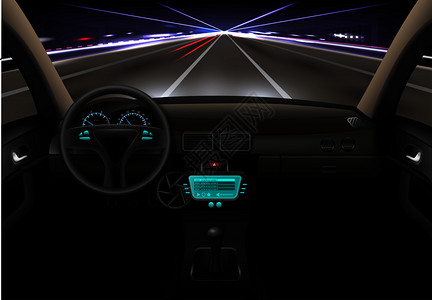 汽车夜街现实车辆内部矢量插图汽车内部之夜图片