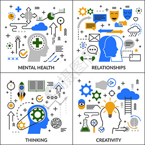 心理活动平线心理健康关系创造力思维过程矢量插图心理活动平背景图片