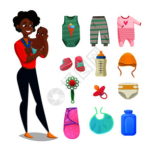 儿童婴儿服装与靴子配件平隔离矢量插图儿童服装套装图片
