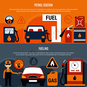 两个水平燃油泵传单加油站燃油描述矢量插图燃油泵传单集图片