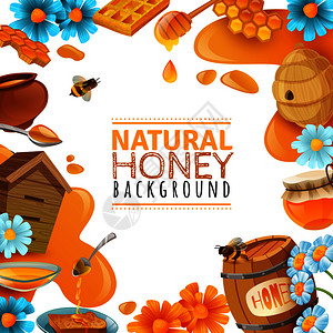 蜂蜜卡通彩色框架与野花大黄蜂木桶蜂窝矢量插图亲爱的卡通框架图片