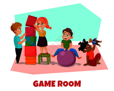 游戏室与儿童玩具玩符号平矢量插图游戏室插图图片