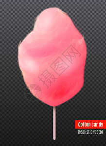 消毒棉棒透明背景3D矢量插图上分离的白色塑料棒上的写实粉红色棉花糖逼真的棉花糖透明背景插画