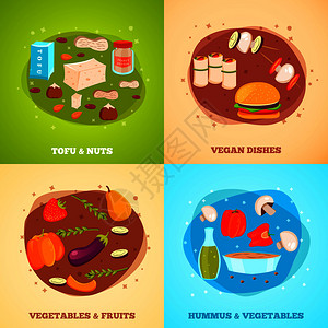 素食平与豆腐坚果,素食菜肴,蔬菜水果矢量插图素食平理念图片