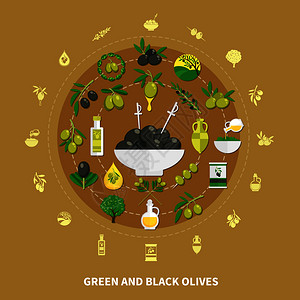 绿色黑色橄榄圆成的沙子背景与装饰,罐头食品油矢量插图橄榄圆分背景图片
