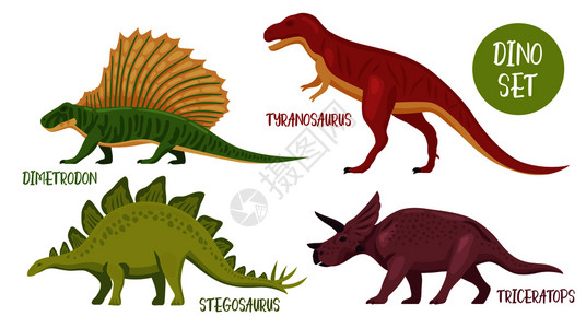 迪诺彩色龙图像,来自同历史时期的各种物种,并附标题矢量插图龙物种图标集背景图片