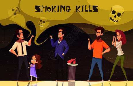 吸烟死海报与男女人物鼓动吸烟者戒烟矢量插图吸烟死矢量插图图片