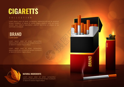 打开的雪茄烟草产品写实海报与香烟品牌符号矢量插图烟草制品海报插画