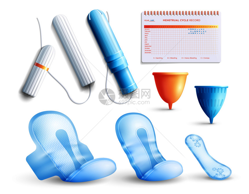 女卫生写实月经符号孤立矢量插图女卫生装置图片