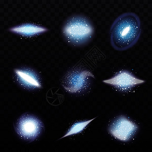 星系螺旋现实与几何形状的星与宇宙镜高光透明的背景矢量插图星透明套装图片