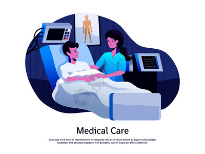 医疗海报与医生主治病人重症监护病房与生命支持设备矢量插图医疗海报背景图片