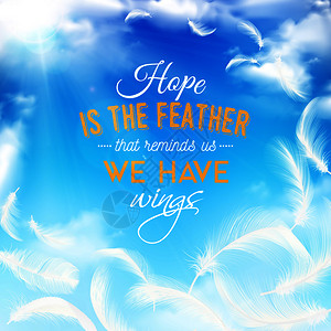 织梦素材模板蓝色混浊的天空现实背景,优雅的白色羽毛翅膀的部分希望矢量插图的象征蓝色的天空白色的羽毛插画