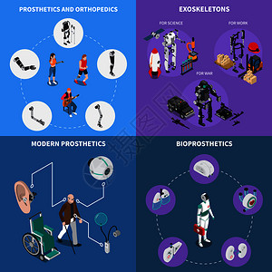 外骨骼仿生假肢图标与骨科符号等距孤立矢量插图外骨骼仿生假肢图标图片