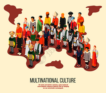 跨国文化等距构图与同种族民族的人民间服装矢量插图跨国文化等距构成背景图片