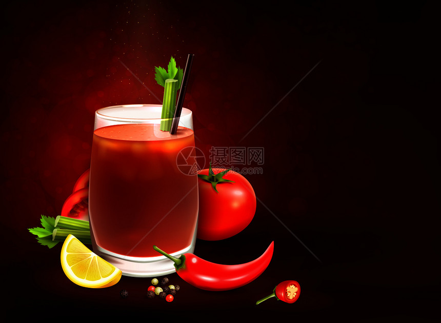 鸡尾酒的真实成分与同的成分混合饮料蔬菜柑橘水果矢量插图鸡尾酒写实构图图片