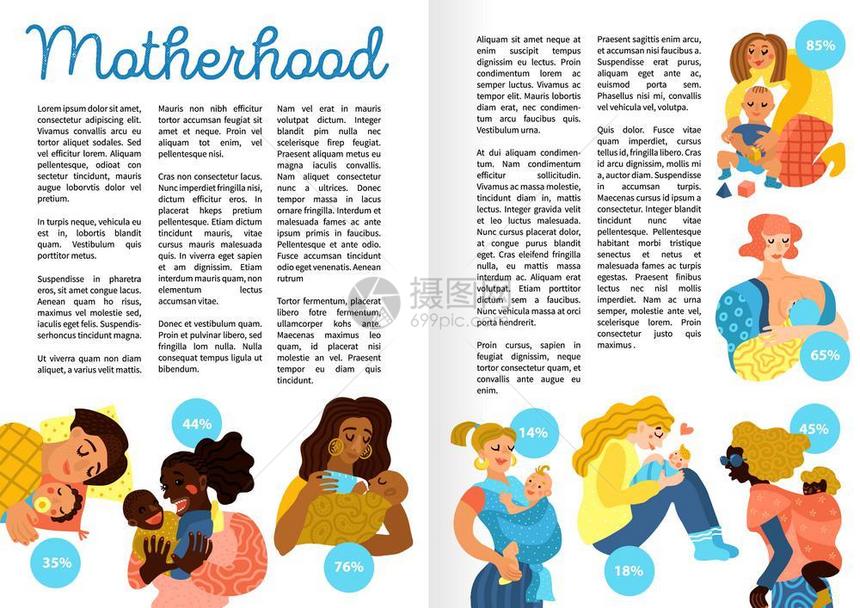 母亲手画信息图表,书页,包括爱的妇女与婴儿各种活动,矢量插图图片