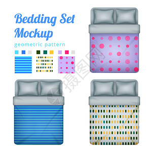 床上用品图标双人床床具套真实的大床床衣图案,并举例说明毛毯矢量插图大床床上用品图案插画