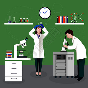 科学家实验室成与研究人员与瓶显微镜矢量插图科学家人实验室成图片