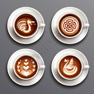 铁咖啡写实与艺术顶部视图孤立矢量插图铁咖啡套图片
