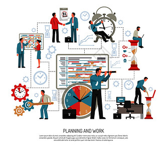 时间表紧急规划时间表工作办公室平的白色背景矢量插图规划平插画