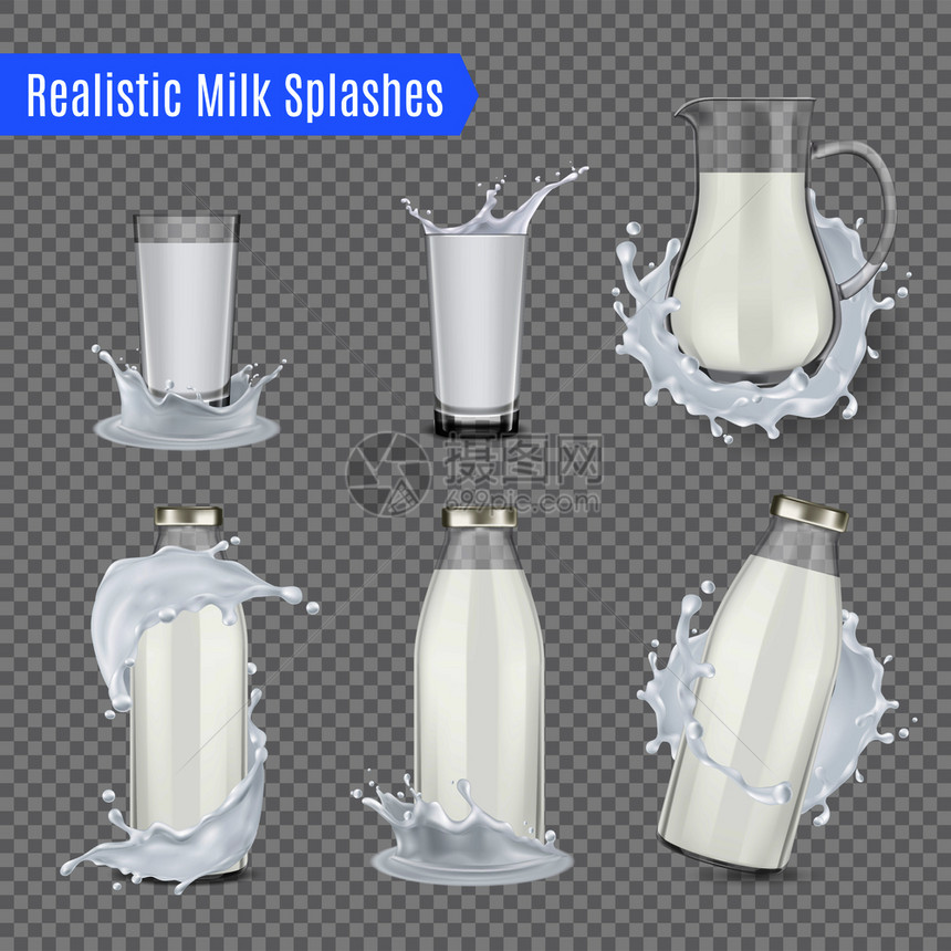 牛奶飞溅透明的套水壶烧杯由璃充满牛奶现实的矢量插图牛奶飞溅现实的图片