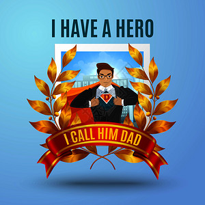 爸爸日背景与文字卡通人物父亲穿着超级英雄服装矢量插图父亲超级英雄作文图片