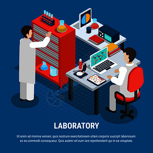两名专家医学实验室等距的蓝色背景三维矢量插图医学实验室等距图片