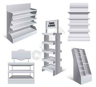 空白支架广告促销零售贸易站各种类型大小,空白,空,现实模板,向量插图贸易现实的插画