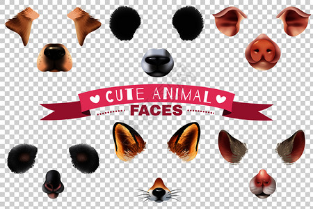 耳朵透明素材彩色可爱动物脸透明图标同的元素的动物口,以创造个可爱的效果矢量插图可爱的动物脸透明图标插画