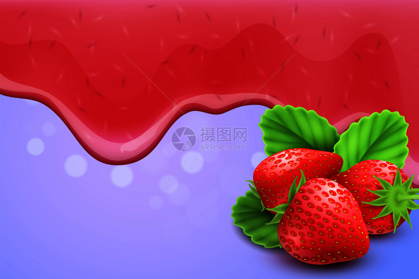 滴熔草莓果酱滴背景逼真矢量插图滴着融化的果酱背景图片