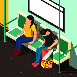 睡眠障碍等距背景与疲惫的妇女午睡地铁马车矢量插图睡眠障碍等距背景图片