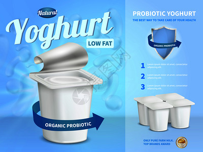 酸奶广告构图与益生菌酸奶符号写实矢量图酸奶广告成背景图片