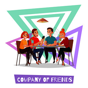 彩色孤立餐厅酒吧游客简单的构图与朋友的描述矢量插图餐厅酒吧游客简单成图片