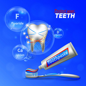 氟化物牙齿牙科护理现实插画