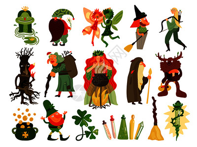童话集神话民俗卡通人物生活森林矢量插图童话森林人物集图片