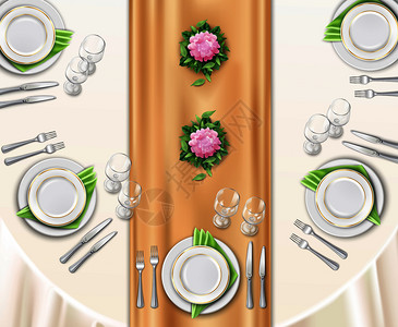 餐桌纹理餐桌背景与顶部的桌子覆盖节日桌布装饰花卉现实矢量插图餐桌摆好了插画