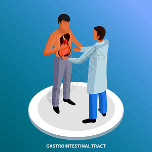 益生菌等距背景与医生病人特征的观点与人体器官矢量插图消化道测试背景背景图片