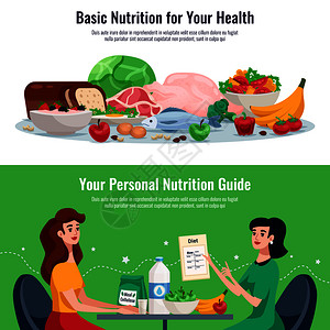水果个人素材饮食水平横幅与基本营养为良好的健康个人营养指南卡通矢量插图饮食水平横幅插画