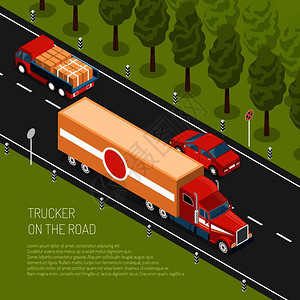 送货卡车与货物道路三维等距矢量图送货卡车等距插图图片