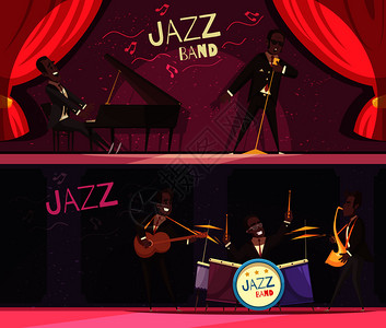 商业俱乐部舞台爵士乐横幅插画