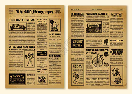 写实报纸页复古与标题同的字体矢量插图老式中的报纸页图片