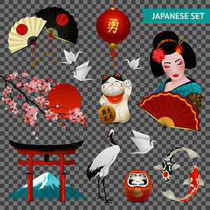 日本传统文化日本符号透明插画
