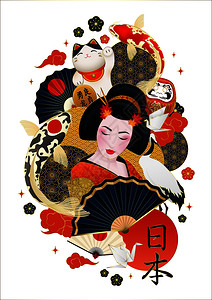日本历史日本符号构图海报插画