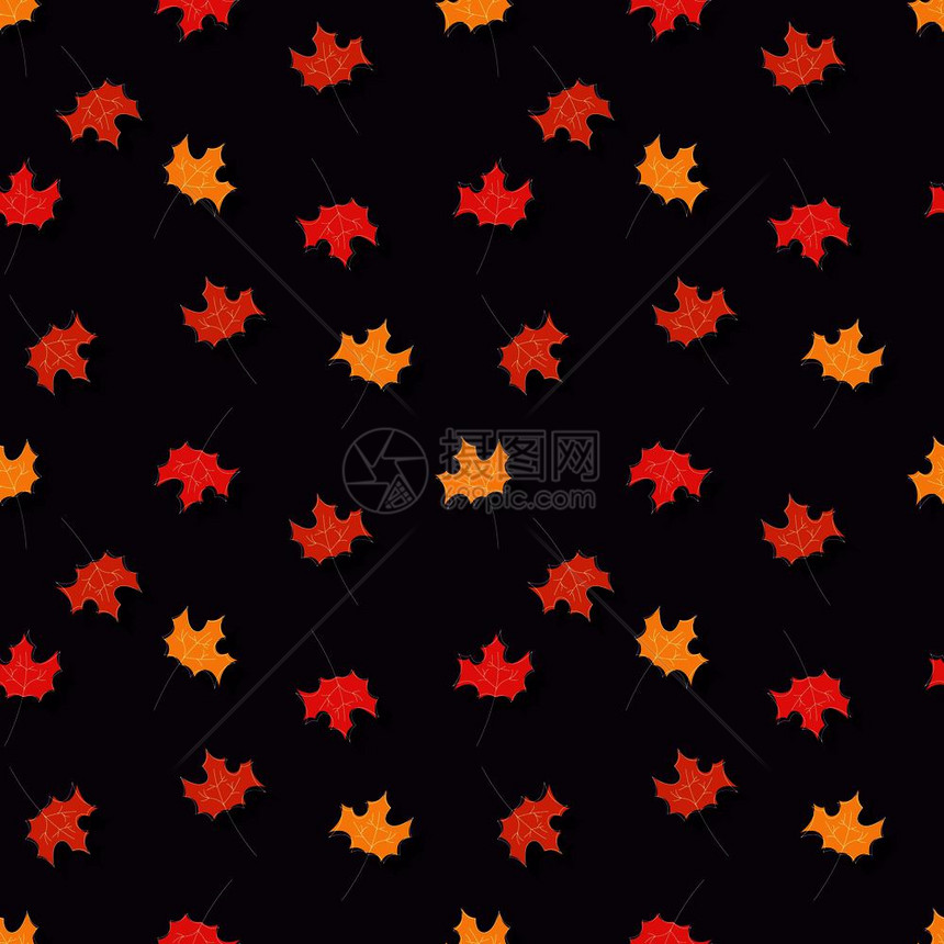 秋季无缝图案与花卉装饰元素,彩色,矢量插图图片