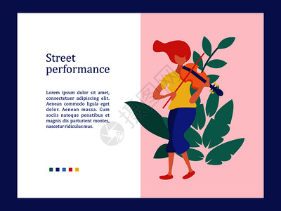 街头音乐家女孩拉小提琴音乐表演,街头表演矢量插图图片