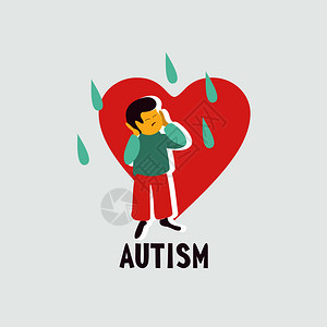 班伯格自闭症儿童孤独症综合征的早期迹象矢量章儿童自闭症谱系障碍ASD图标儿童孤独症的体征症状插画