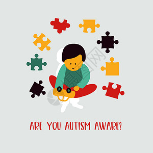自闭症儿童孤独症综合征的早期迹象矢量章儿童自闭症谱系障碍ASD图标儿童孤独症的体征症状背景图片