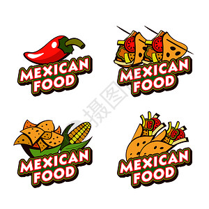 墨西哥玉米片矢量标志,标墨西哥食物玉米饼,玉米饼,辣椒插画