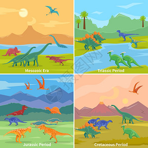 龙2x2龙2x2集的卡通构图侏罗纪三叠纪白垩纪中生代平矢量插图图片